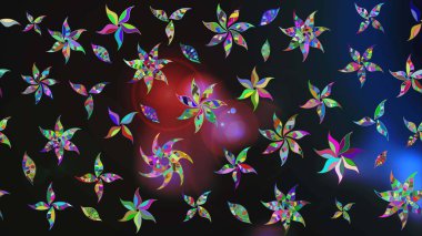 Nazikçe, rengarenk bahar çiçekleri. Raster illüstrasyonu. Çiçek ve yapraklı karalama şeklinde Raster çiçek deseni.