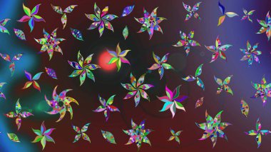 Raster deseni. Nazikçe, rengarenk bahar çiçekleri. Raster illüstrasyonu. Patlayan çiçekler soyut yerleştirilmiş.