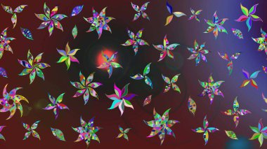 Güzel kumaş deseni. Asya tekstil tarzında. Çiçek desenli çizim. Raster illüstrasyonu. Düz Çiçek Elementleri Tasarımı. Renkli Bahar Teması çizim şablonu.