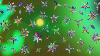 Renkli Bahar Teması eskiz kalıbı. Düz Çiçek Elementleri Tasarımı. Renkli çiçek buketi suluboya. Raster illüstrasyonu.