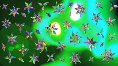 Yapraklı çizim şekli. Tekstil için figür. Şirin, zarif çiçekler Raster illüstrasyonu. Poster ya da kapak için arka plan. Davetiye ve kartpostal tasarımı için dekoratif çiçek unsurları.