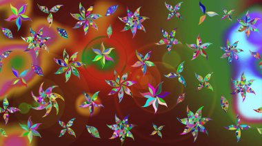 Düz Çiçek Elementleri Tasarımı. Renkli Bahar Teması eskiz kalıbı. Raster..