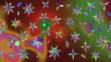 Çiçekli karalama şeklinde Raster çiçek deseni. Renkli çiçekler. Yumuşak, yaz çiçekli arka plan.