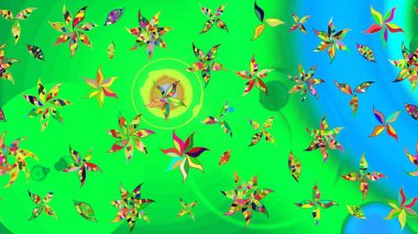 Çok renkli, zarif küçük çiçekler ve komik böcekler, raster desen, illüstrasyon.