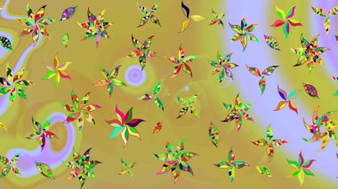 Raster çiçek desenli çiçek deseni, yapraklar, dekoratif elementler, sıçrama, lekeler, el çizimi kontur çizgileri ve Doodle çizim stili, grafik raster çizim çizimi.