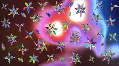 Sevimli çiçek raster deseni. Düz Çiçek Elementleri Tasarımı. Renkli Yaz Temalı eskiz kalıbı. Kahverengi ve mor renkte çiçekler.