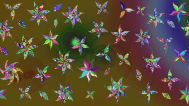 Raster illüstrasyonu. Çiçek desenli çizim. Raster illüstrasyonu. Renkli çiçekler. Asya tekstil tarzında.