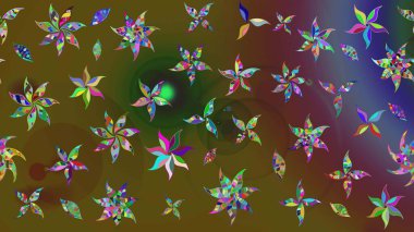 Renkli Bahar Teması eskiz kalıbı. Düz Çiçek Elementleri Tasarımı. Çiçek desenli çizim. Renkli çiçekler. Asya tekstil tarzında. Raster illüstrasyonu.