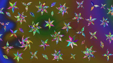 Bahar çiçekleriyle desenli dallı, çiçek siluetiyle renklendirilmiş desen. Raster deseni.