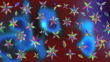 Sevimli çiçek raster deseni. Renkli Bahar Teması eskiz kalıbı. Mavi ve kahverengi renkte çiçekler. Düz Çiçek Elementleri Tasarımı.