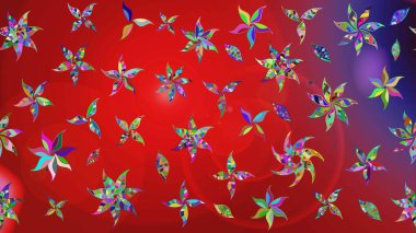 Vadinin kırmızı ve mor renkli çiçekleri. Soyut etnik raster çizim kalıbı. Çiçekler..