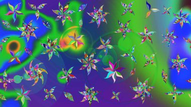 Küçük çiçekteki sevimli çiçek deseni. Yeşil ve mavi renkte çiçekler.