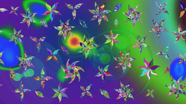 Küçük çiçekteki sevimli çiçek deseni. Yeşil ve mavi renkte çiçekler.