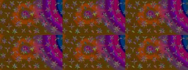 Kahverengi ve mor renklerde karalamalar çizilmiş çiçek deseni. Raster illüstrasyonu.