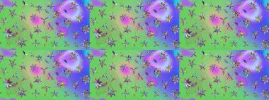 Küçük çiçekteki sevimli çiçek deseni. Raster illüstrasyonu. Soyut çiçek çizim kalıbı arka planı. Raster deseni. Yeşil ve mor renklerde.