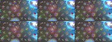 Çiçeksel fantezi tasarımı ve parlak bir arka plan çizimi. Düz Çiçek Elementleri Tasarımı. Renkli Bahar Teması çizim şablonu.