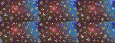 Kahverengi ve mavi renkli çiçekler. Sevimli çiçek raster deseni. Düz Çiçek Elementleri Tasarımı. Renkli Bahar Teması çizim şablonu.