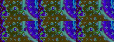 Renkli Bahar Teması eskiz kalıbı. Düz Çiçek Elementleri Tasarımı. Sevimli çiçek raster deseni. Mavi ve kahverengi renkte çiçekler.