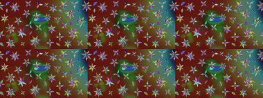 Çiçekli karalama şeklinde Raster çiçek deseni. Kahverengi ve yeşil renkli çiçekler. Nazik, narin çiçek arkaplanı.