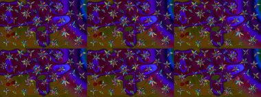 Çiçekler suluboya tarzında kahverengi ve mavi renklerde. Raster illüstrasyonunda çiçek deseni çizimi.