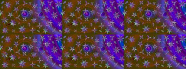 Küçük çiçekte güzel bir desen. Kahverengi ve mor çiçekli bahar çiçekleri. Moda baskıları için zarif bir şablon. Motley illüstrasyonu. Küçük renkli çiçekler..