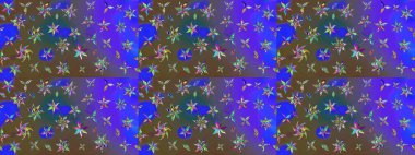 Raster illüstrasyonu. Mor ve mavi renkte çiçekler. Çizim çiçek deseni duvar kağıdı için kullanılabilir.