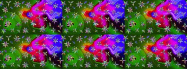 Çiçekli karalama şeklinde Raster çiçek deseni. Yumuşak, bahar çiçekli arka plan. Yeşil ve mavi renkte çiçekler.