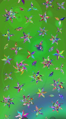 Nakış desenli çiçek deseni. Renkli grunge, koyu yeşil ve mavi çiçeklerle soyut bir arka plan oluşturur. İzler, kumaş, duvar kağıtları, tekstil için raster dokusu.