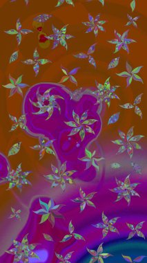 Yumuşak, bahar çiçekleri kahverengi ve mor renklerde. Raster çiçekleri klasik tarzda çizilmiş. Çiçekli yumuşak bir eskiz şekli. Raster illüstrasyonu.