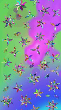 Raster illüstrasyonu. Soyut çiçek çizim kalıbı arka planı. Raster deseni. Küçük çiçekteki sevimli çiçek deseni. Mor ve yeşil renkler üzerinde.