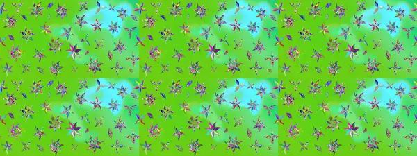 Tropik çiçek desenleri. Raster illüstrasyonu. Yeşil ve mavi renkte çiçekler.