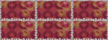 Yapraklı çiçekler ve kırmızı ve kahverengi renkli papatya çiçekleri. Kusursuz bir arka plan modeli. Raster - stok.