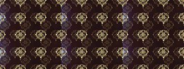 Altın karalama fantezi yapraklarından Raster soyut çiçek çelengi ve kahverengi, mor ve bej renkli bir çiçek. El yapımı dekoratif çerçeve, albüm kapağı, tebrik kartı, klasik Art deco tarzı.