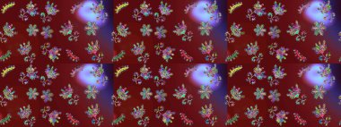 Kış konsepti Raster illüstrasyonu. Düz yatıyordu. Kırmızı, mor ve kahverengi renkte kar tanelerinden oluşan kış deseni.