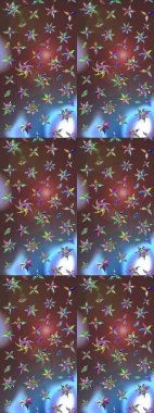 Çiçeksel kahverengi ve mavi çizim deseni. Raster çiçek izi. Klasik taslak çizimi. Raster Yumuşak kumaş deseni.