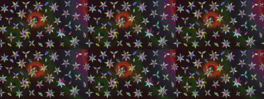 El çizimi Raster çizimi. Çizim çiçek deseni duvar kağıdı, web sitesi arka planı, ambalaj kağıdı, davetiye, broşür, afiş veya web sitesi için kullanılabilir. Parlak elementlerin.