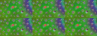 Renkli etnik çiçeklerle süslenmiş zarif bir eskiz şekli. Asya Tekstil 'inde Raster Çiçek İllüstrasyonu.