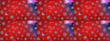 Kırmızı ve mor renkte çiçekler. Çiçekli karalama şeklinde Raster çiçek deseni. Yumuşak, bahar çiçekli arka plan.