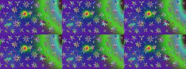 Düz Çiçek Elementleri Tasarımı. Renkli Yaz Temalı eskiz kalıbı. Sevimli çiçek raster deseni. Yeşil ve mavi renkte çiçekler.