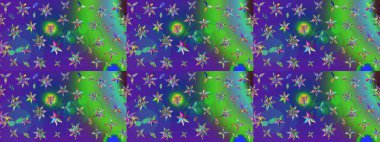 Soyut etnik raster çizim kalıbı. Çiçekler. Vadinin çiçekleri yeşil ve mavi renklerde.