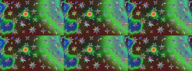 Raster illüstrasyonu. Yeşil ve mavi renklerde. Çiçekli güzel suluboya desen.