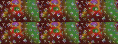 Nazikçe, rengarenk bahar çiçekleri. Raster illüstrasyonu. Yaprak ve çiçeklerin suluboya resimleri, renkler üzerine çizimler.