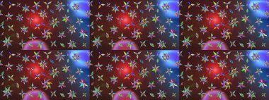 Çizim kalıbı. Renkli süs kenarı. Çiçek duvar kağıdı. Hint süsü. Raster illüstrasyonu. Kahverengi ve mor renklerde.