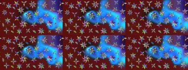 Soyut etnik raster çizim kalıbı. Arka plan dokusu, duvar kağıdı, kırmızı ve mavi renkli çiçek teması. Kabile sanatı boho baskısı, klasik çiçek arkaplanı.