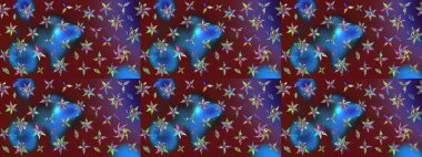 Süslü kumaş deseni. Raster illüstrasyonundaki çiçek desenli çizim. Renkli Bahar Teması eskiz kalıbı. Düz Çiçek Elementleri Tasarımı.