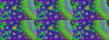 Raster illüstrasyonundaki çiçek desenli çizim. Düz Çiçek Elementleri Tasarımı. Renkli Bahar Teması eskiz kalıbı. Yeşil ve mavi renkte çiçekler.