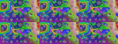 Küçük çiçekte hoş bir çiçek deseni var. Çiçeksel elementlerle süslenmiş zarif raster dokusu. Parlak çiçekli yeşil ve mavi renkler üzerine soyut çizim deseni.