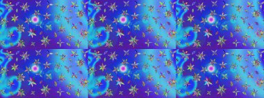 Düz Çiçek Elementleri Tasarımı. Mavi ve mor renkli çiçekler. Raster illüstrasyonundaki çiçek desenli çizim. Renkli Bahar Teması çizim şablonu.