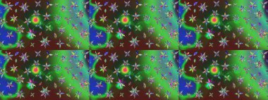 Sevgililer günü ve tebrik kartı konsepti için şık bir davetiye. Çiçek kompozisyonu, el boyası, hassas şablon. Üst manzara, yumuşak stil. Yeşil ve mavi renkte manzaralı çiçek deseni.