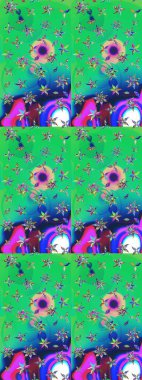 Yeşil ve mavi renkte çiçekler. Düz Çiçek Elementleri Tasarım Raster illüstrasyonu. Çiçek desenli eskiz. Renkli Bahar Teması çizim şablonu.